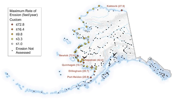 Summary map showing the maximum rate of erosion