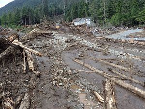 Sitka landslide image of house