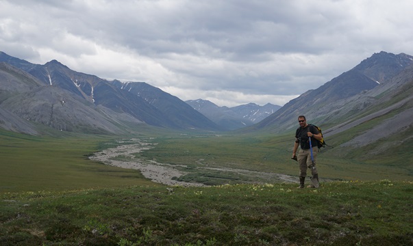 DGGS geologist during ASTAR project fieldwork in Anaktuvuk Pass