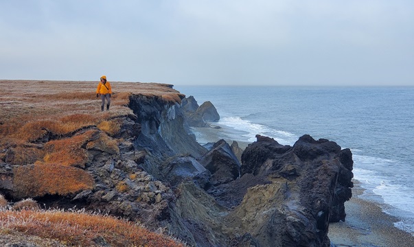 Coastal hazards geologist investigates coastal erosion in Kaktovik, Alaska