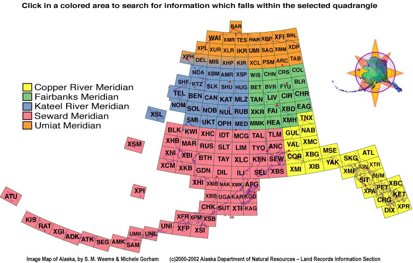 Image map of quadrangle boundaries